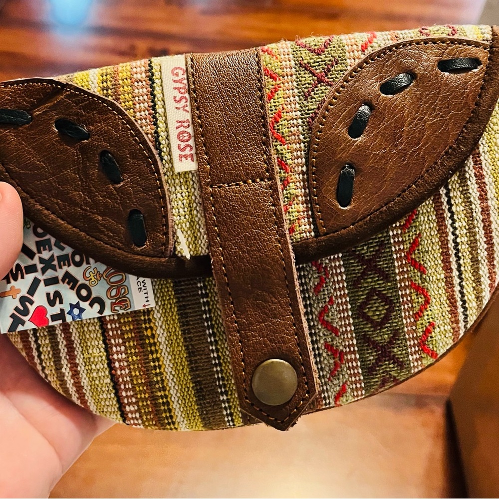 Gypsy Rose Round Clutch Wristlet textured Striped leather accents